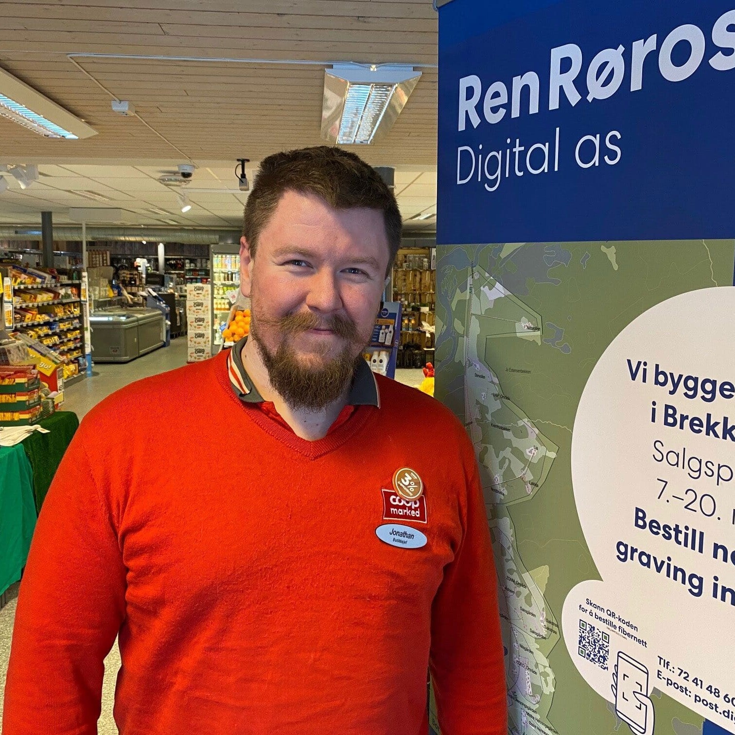 Dette er veldig bra for hele bygda. Det blir rett og slett kjempebra, sier bestyrer Jonathan Flatmo på Coop Brekken. Foto: Ren Røros